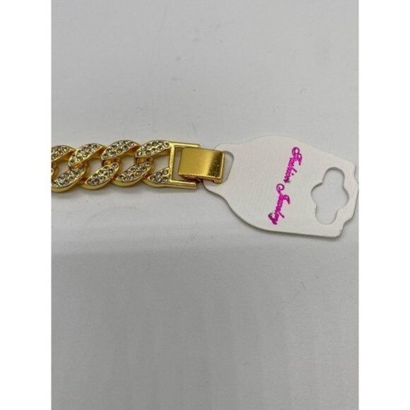 Inlaid Crystals Thick Cuban Chain Bracelet 7in - Picture 4 of 8